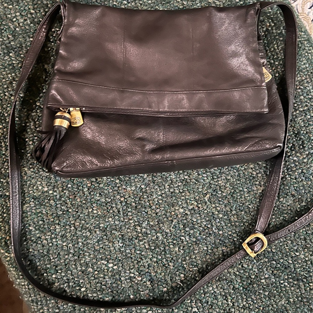 Vintage Black genuine leather crossbody.